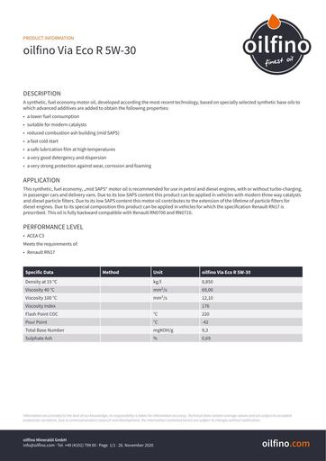 TDB EN Oilfino Via Eco R 5W 30