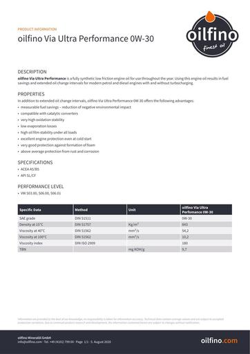 TDB EN Oilfino Via Ultra Performance 0W30