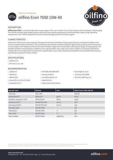 Oilfino Econ 7650 15W 40 EN