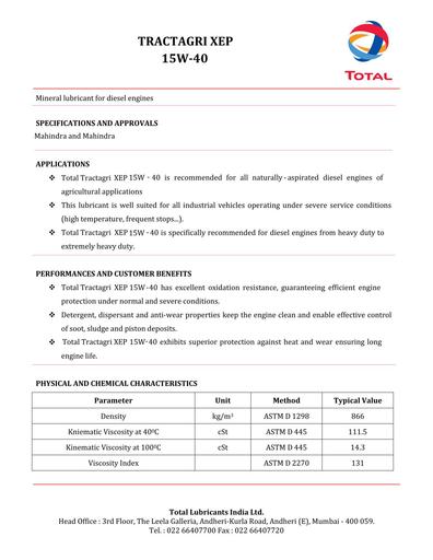 Total tractagri xep 15w 40