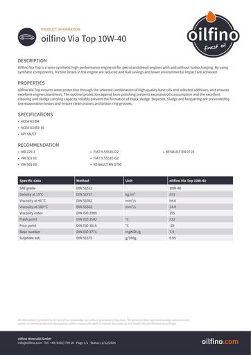 Oilfino Via Top 10W 40