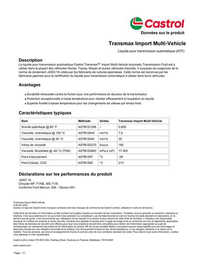 Pds castrol transmax import multi vehicle atf japan fr