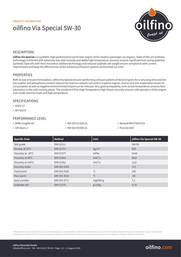 TDB EN Oilfino Via Special 5W30