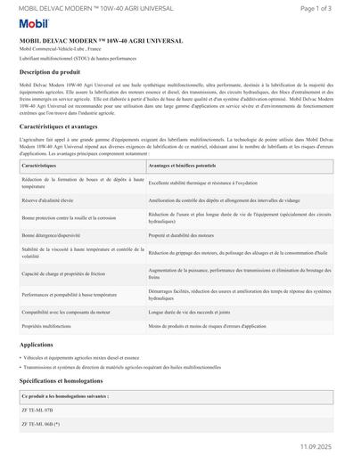 EU XX MOBIL DELVAC MODERN 10W 40 AGRI UNIVERSAL