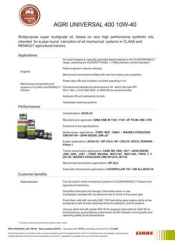 Total energies claas agriuniversal 400 10w 40  en