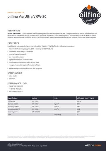TDB EN Oilfino Via Ultra V 0W30