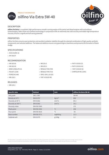 Oilfino Via Extra 5W 40