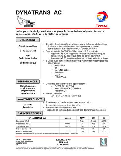 Total mx dynatrans ac 10w 30 pour le materiel caterpillar
