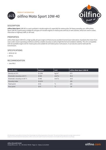 Oilfino Moto Sport 10W 40