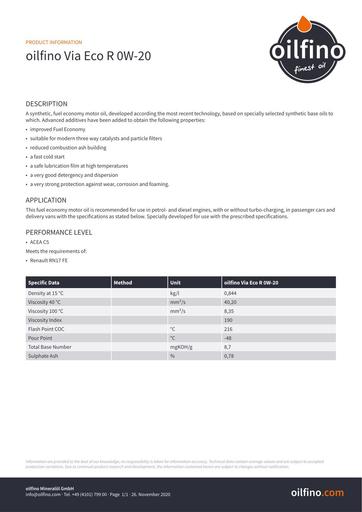 TDB EN Oilfino Via Eco R 0W 20