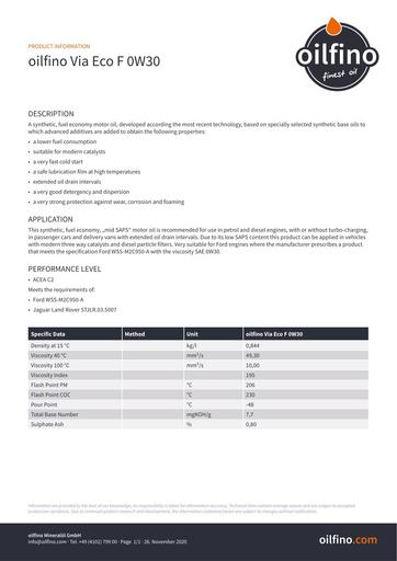 TDB EN Oilfino Via Eco F 0W30